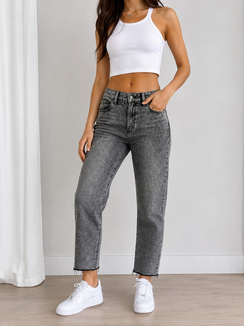 Rewash Women’s Gray Acid Wash High Rise Straight Leg Jeans Size 29 Raw Hem